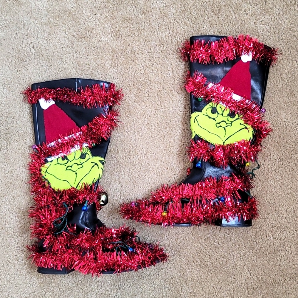 Ugly Christmas Sweater Party Light up Grinch Boots - Picture 1 of 8